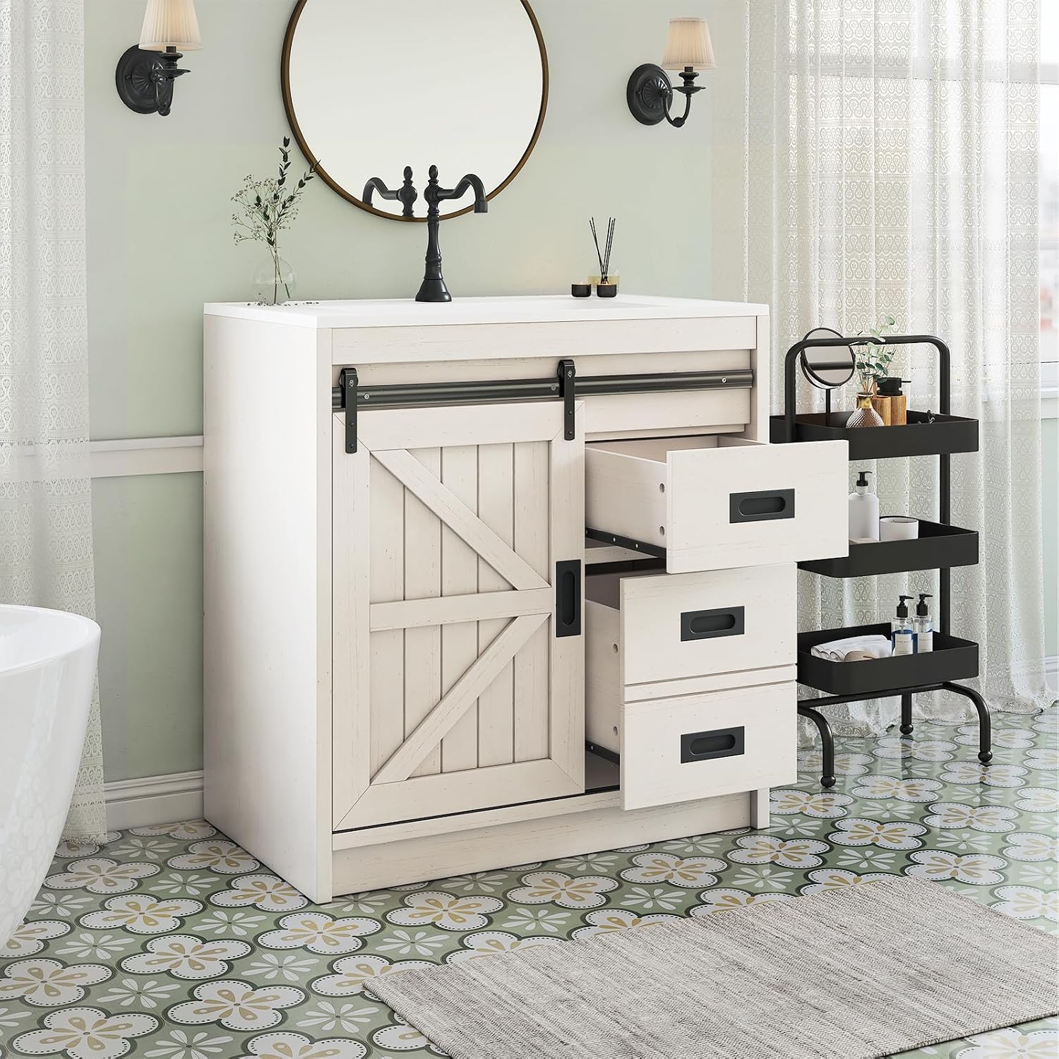 Home Bathroom Vanity - Mueble de Baño Grande Estilo Rústico