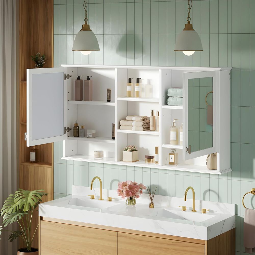 Gabinete de baño con espejo de - Home Bathroom Shelf reseña y precio