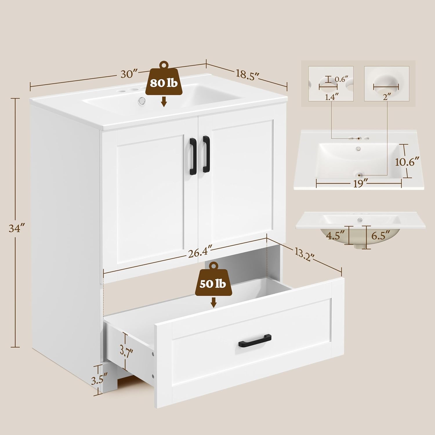Mueble de Baño de 30 Pulgadas  - Home Bathroom Vanity reseña y precio