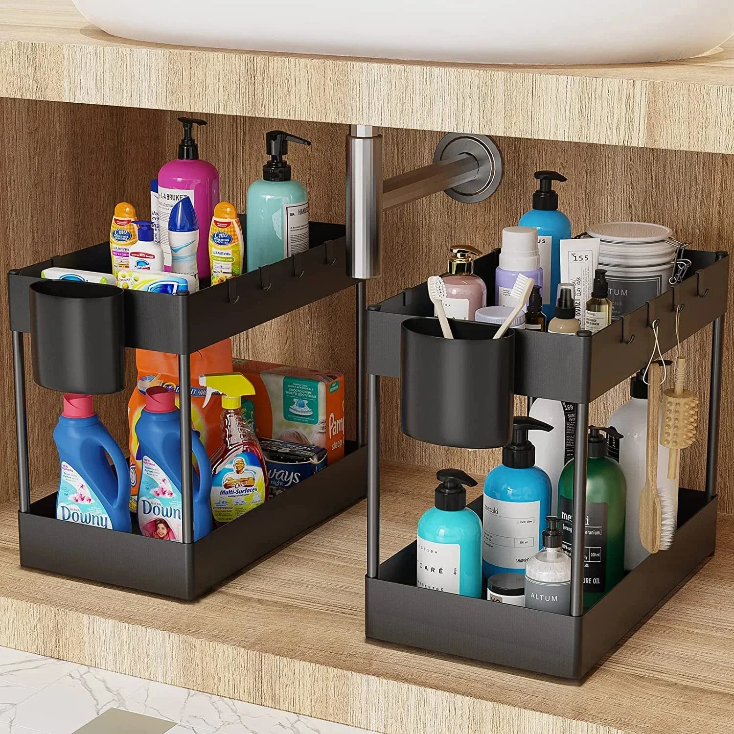 Cesta de almacenamiento desliz - Home Depot Bathroom Sink reseña y precio